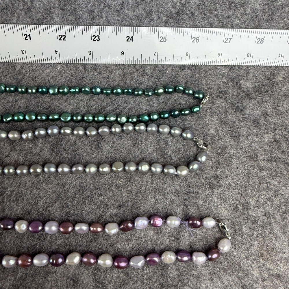 Lot of 4 long Freshwater Pearl Jewel Tone Beads Necklaces Silver Green‎ Purple - Picture 5 of 7